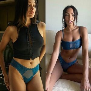 NWT BOOTAYBAG Camille Full Coverage Lace Sheer Cheek Panties Blue Sz M